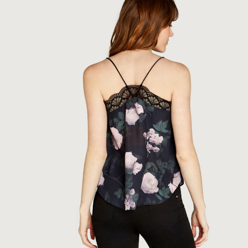 Apricot- Pink Floral Print Lace Edge Cami Top
