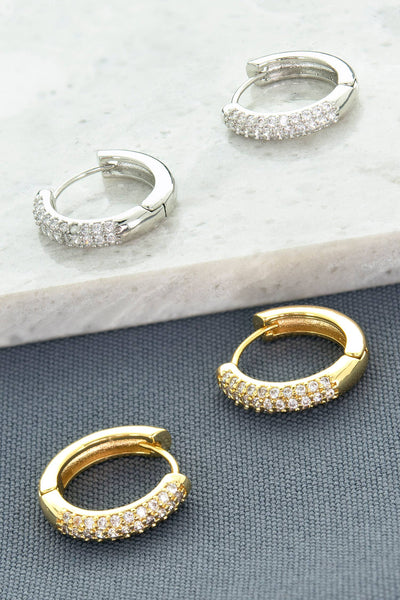 SP Sophia Collection - Cubic Zirconia Pave Gold Plated Hoop Earrings