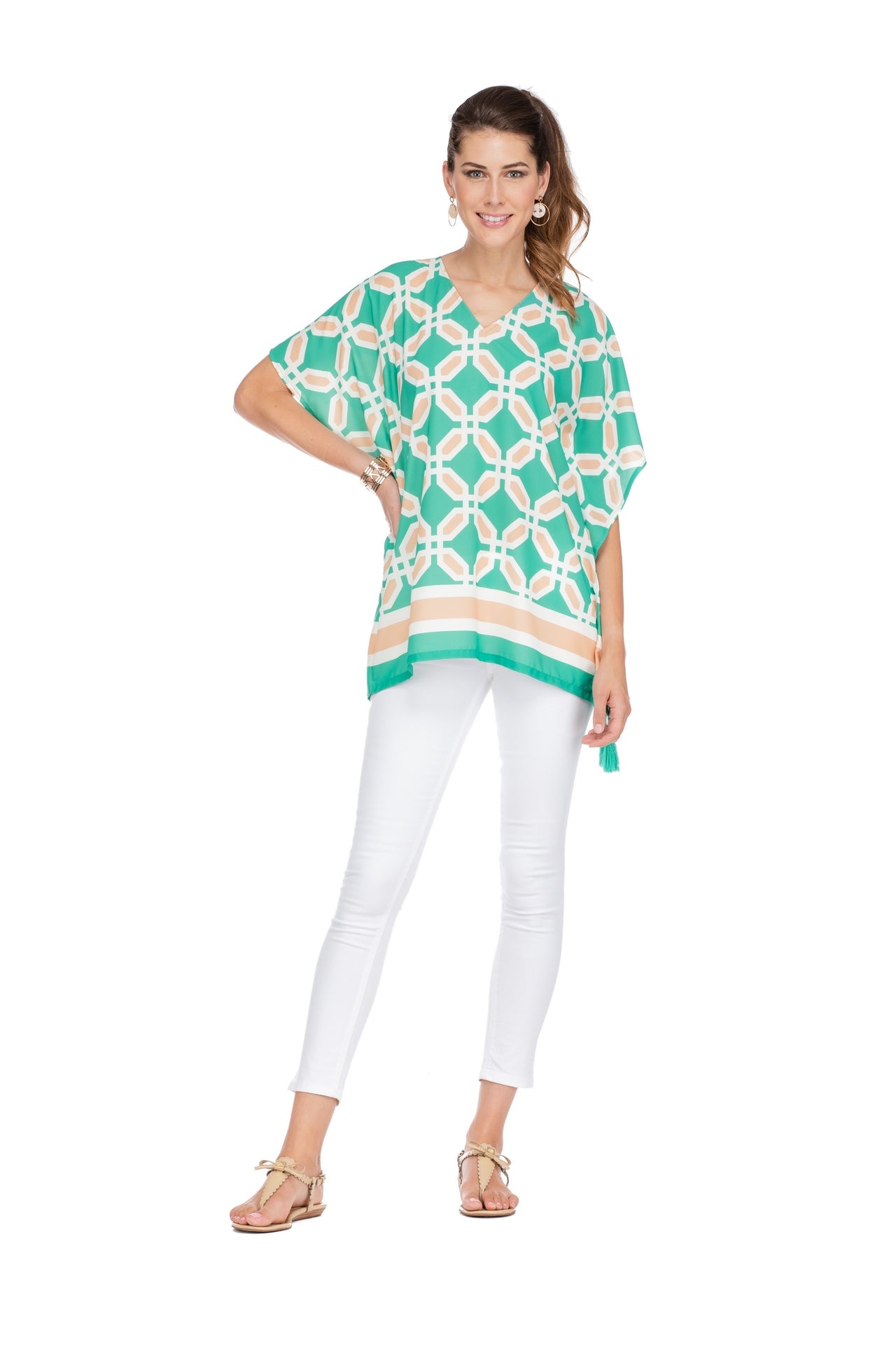 JADE- GEO BORDER CAFTAN IN Green