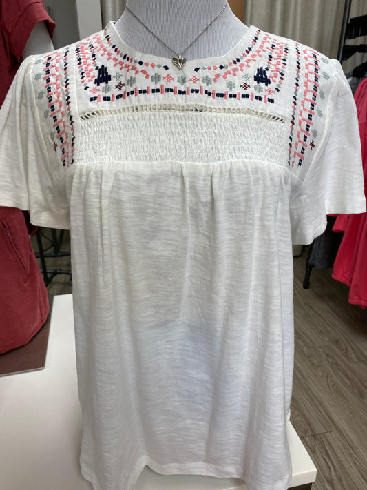 Keren Hart- Embroidered Short Sleeve Top in Ivory